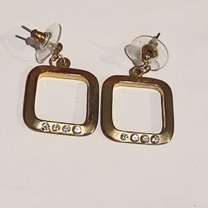Swarovski Crystals Open Square Goldtone Post Earrings Day To Evening Sparkle